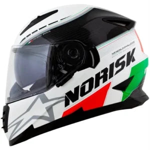 Capacete Norisk FF302 Grand Prix (Viseira Solar) Italy Preto/Branco Brilho