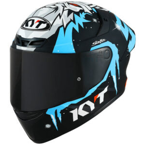 Capacete KYT TT Course Masia Winter Test Preto e Azul Brilhante