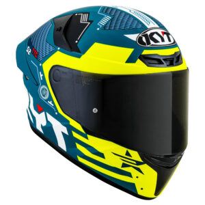Capacete KYT TT Course Fuselage Azul e Amarelo Mais Viseira Camaleão