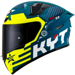 Capacete KYT TT Course Fuselage Azul e Amarelo Mais Viseira Camaleão