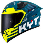 Capacete KYT TT Course Fuselage Azul e Amarelo Mais Viseira Camaleão