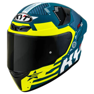 Capacete KYT TT Course Fuselage Azul e Amarelo Mais Viseira Camaleão