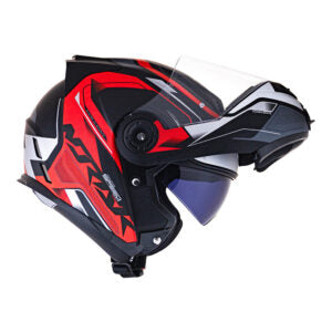 Capacete Norisk Escamoteável FF345 Route Speedmax Preto e Vermelho Fosco Robocop Articulado