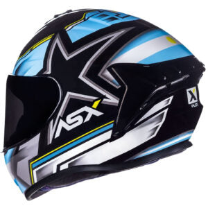 Capacete ASX Draken Pilot Preto Azul e Amarelo Brilhante