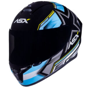 Capacete ASX Draken Pilot Preto Azul e Amarelo Brilhante