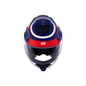 Capacete Norisk Escamoteável FF345 Route Speedmax Azul Branco e Vermelho Fosco Robocop Articulado