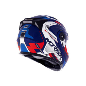 Capacete Norisk Escamoteável FF345 Route Speedmax Azul Branco e Vermelho Fosco Robocop Articulado