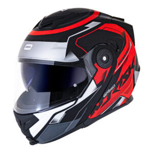 Capacete Norisk Escamoteável FF345 Route Speedmax Preto e Vermelho Fosco Robocop Articulado