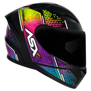 Capacete ASX City Storm Preto e Colorido Brilhante Moto
